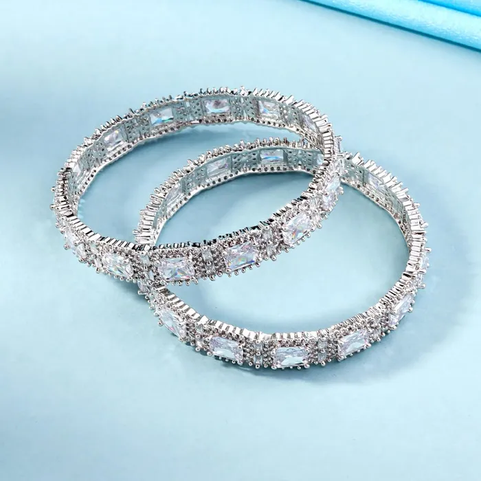 Yellow Chimes Bangles for Women and Girls American Diamond Bangles for women Silver Tone White AD Studded Bangles for girls Birthday Gift For girls and women Anniversary Gift for Wife Yellow Chimes Rings