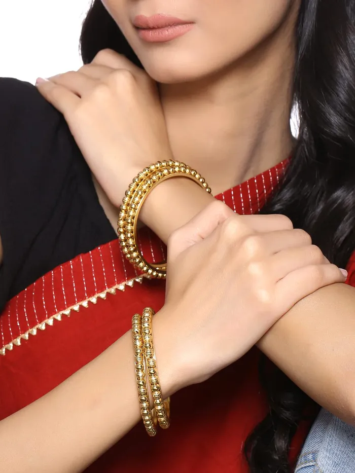 Yellow Chimes Bangles for Women Gold Toned Beads Designed Set of 4 Pcs Traditional Bangles for Women and Girls Yellow Chimes Necklaces