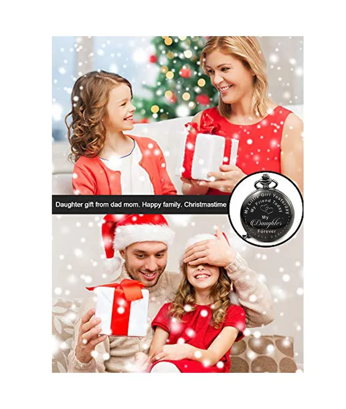 Yellow Chimes Black Pendant for Women Daughters Special Pocket Watch Pendant for Fathers Little Princess Unique Memorable Gift for Daughter Stainless Steel Watch for Women and Girls Yellow Chimes Earrings