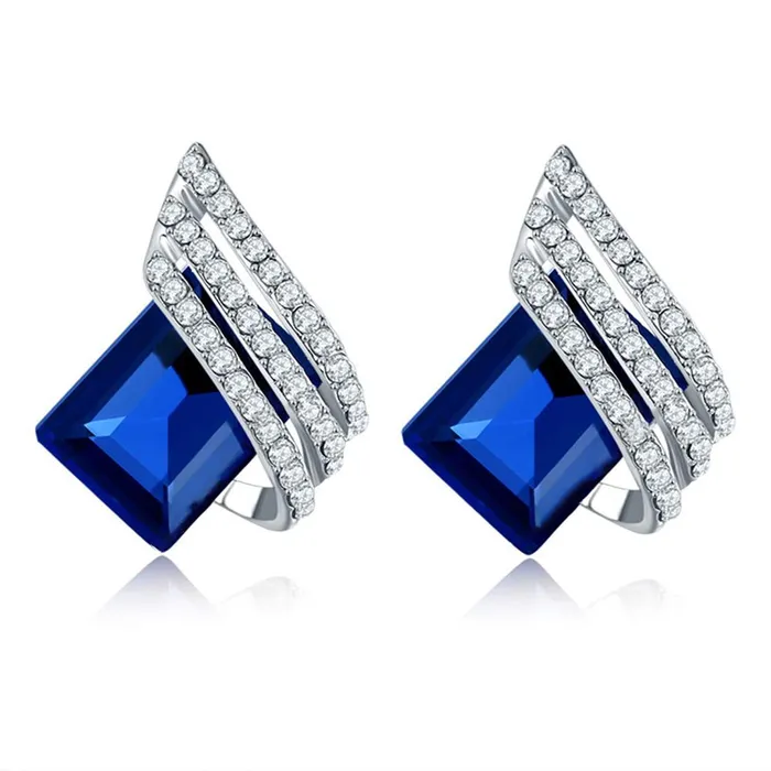 Yellow Chimes Blue Crystal Latest Platinum Plated Earrings For Women Yellow Chimes Necklaces