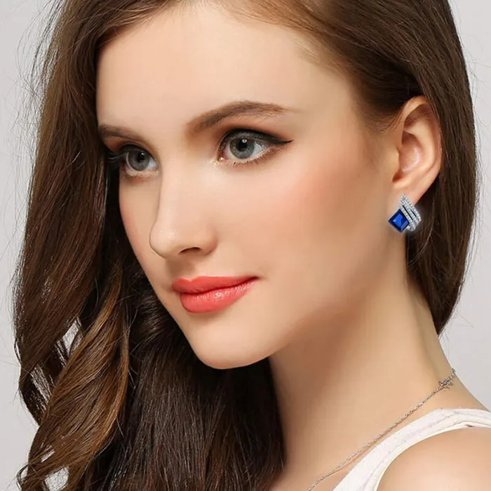 Yellow Chimes Blue Crystal Latest Platinum Plated Earrings For Women Yellow Chimes Necklaces