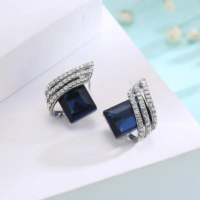 Yellow Chimes Blue Crystal Latest Platinum Plated Earrings For Women Yellow Chimes Necklaces