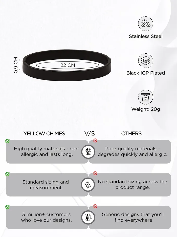 Yellow Chimes Bracelets for Men and Boys Fashion Black Kada Bracelet for Men High Polished Stainless Steel Kada for Men Birthday Gift for Men and Boys Anniversary Gift for Husband Yellow Chimes Bracelets