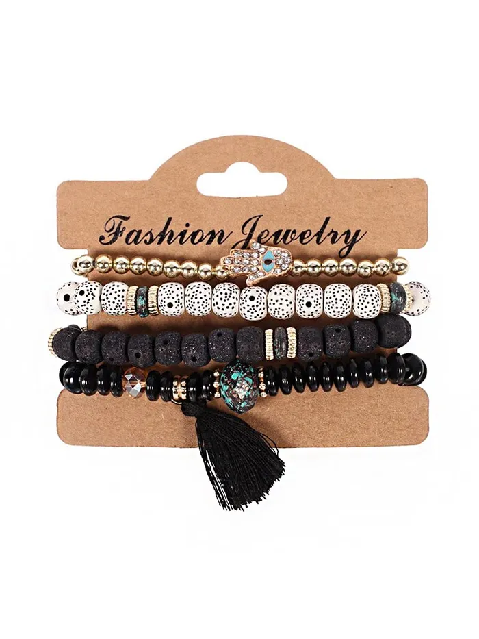 Yellow Chimes Bracelets Yellow Chimes Bracelet for Women and Girls Evil Eye Nazariya Bracelets for Women 4 Pcs Black Beads Layered Bracelet Birthday Gift For girls and women Anniversary Gift for Wife