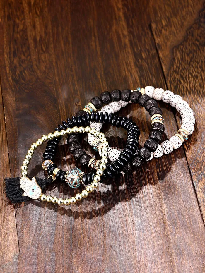 Yellow Chimes Bracelets Yellow Chimes Bracelet for Women and Girls Evil Eye Nazariya Bracelets for Women 4 Pcs Black Beads Layered Bracelet Birthday Gift For girls and women Anniversary Gift for Wife