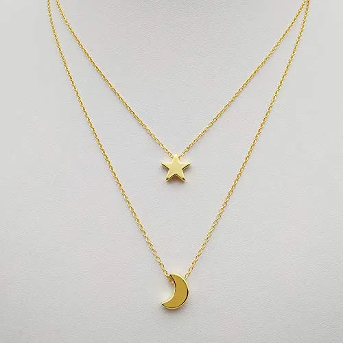Yellow Chimes Bracelets Yellow Chimes Classic Look Dual Layer Chain with Moon and Star Design Gold Plated Choker Necklace for Women and Girls