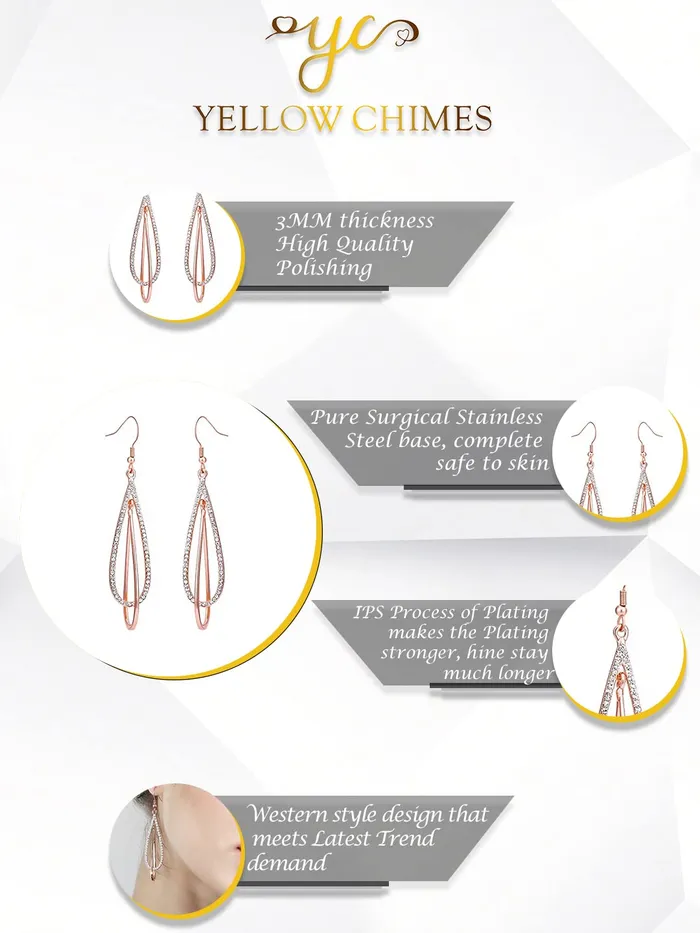Yellow Chimes Bracelets Yellow Chimes Crystal Danglers Earrings for Women Rose Gold Plated Earrings for Girls Stainless Steel Fashion Earrings For Girls Birthday Gift for Girls Women Anniversary Gift for Wife