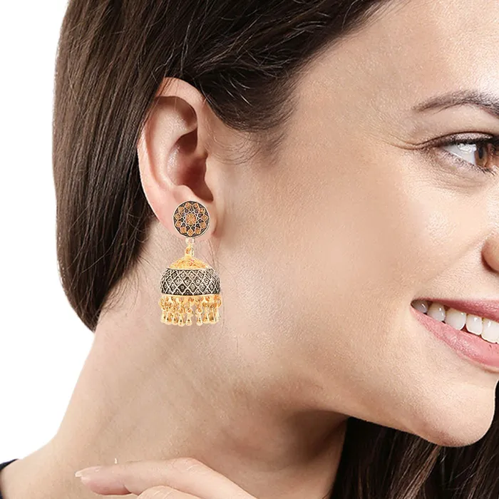 Yellow Chimes Bracelets Yellow Chimes Dual Tone Craftsmanship Art Traditional German Silver Oxidized Jhumkas Earrings for Women and Girls