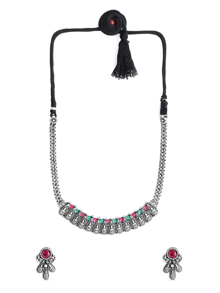 Yellow Chimes Bracelets Yellow Chimes Oxidised Jewellery Set for Women Authentic Kolhapuri Worked Silver Oxidized Choker Necklace Sets for Women and Girls