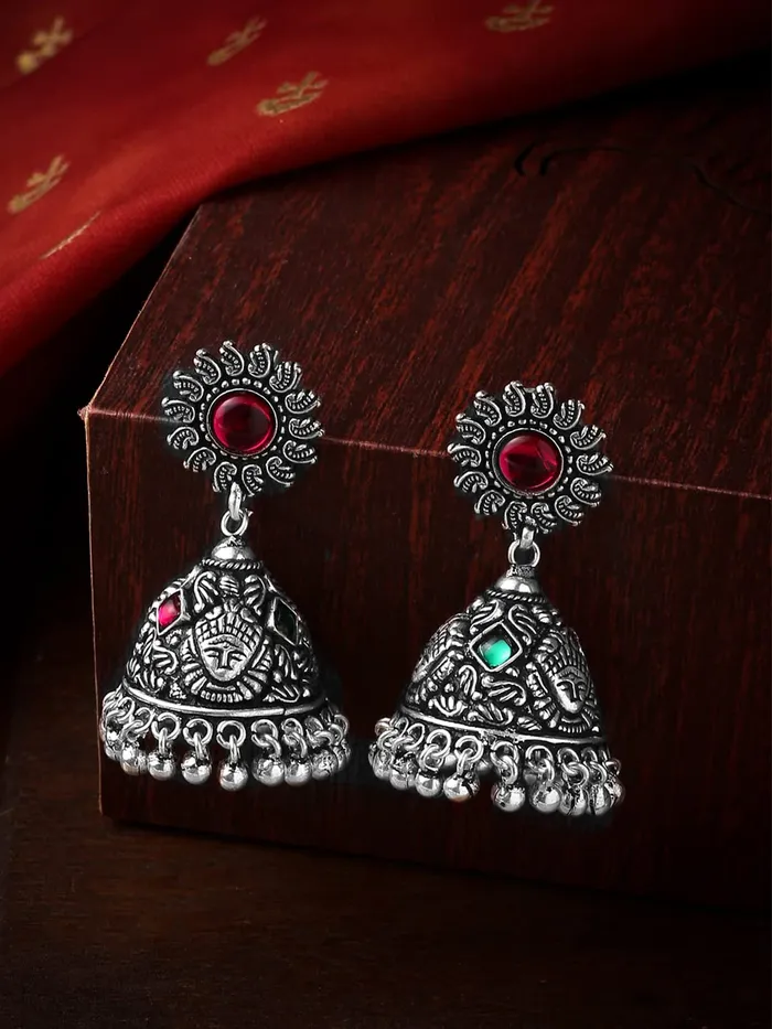 Yellow Chimes Bracelets Yellow Chimes Oxidised Silver Jhumki Earrings For Women Silver Oxidised Jhumka Traditional Kolhapuri Jhumka Earrings For Women and Girls