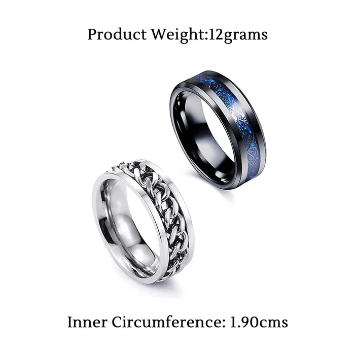 Yellow Chimes Bracelets Yellow Chimes Rings for Men 2 Pcs Combo Ring Stainless Steel Rings Draogn Celtic Smooth Finish Rings For Men and Boys