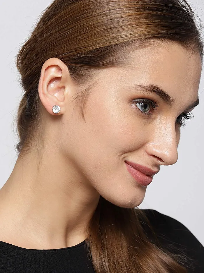 Yellow Chimes Bracelets Yellow Chimes Stud Earrings for Women Combo of 6 Pairs White Crystal Studs Silver Plated Multiple Stud Earrings for Women and Girls