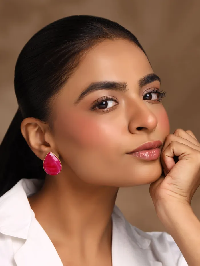 Yellow Chimes Bracelets Yellow Chimes Stud Earrings for Women Fashion Pink Stone Studs Earrings for Girls Gold Plated Drop Shaped Women Earrings Birthday Anniversary Gift for Girls Wife