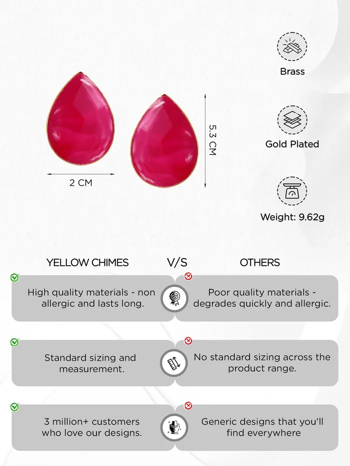 Yellow Chimes Bracelets Yellow Chimes Stud Earrings for Women Fashion Pink Stone Studs Earrings for Girls Gold Plated Drop Shaped Women Earrings Birthday Anniversary Gift for Girls Wife