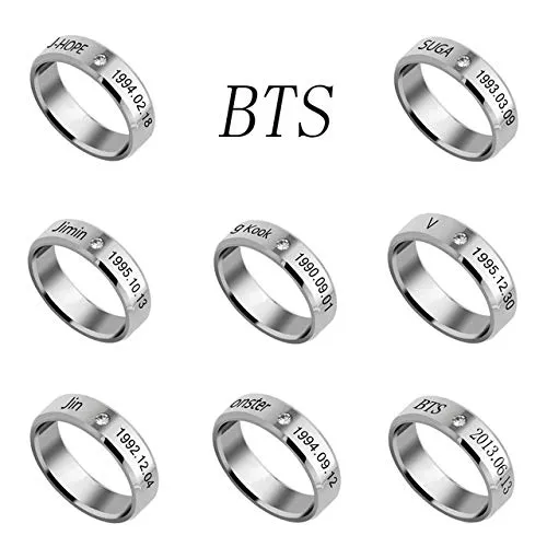 Yellow Chimes BTS Band Rings for Men Kpop BTS Band Suga Name and DOB Stailless Steel Silver Ring for Men and Boys Yellow Chimes Earrings