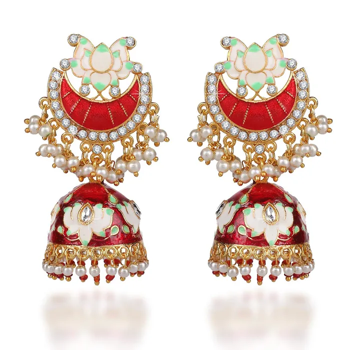 Yellow Chimes Celebrity Choice Meenakari Handcrafted 18k Gold Plated Copper Red Golden Lotus Meenakari Traditional JhumkaJhumki Earrings for Women Yellow Chimes Earrings Yellow Chimes Celebrity Choice Meenakari Handcrafted 18k Gold Plated Copper Red Golden Lotus Meenakari Traditional JhumkaJhumki Earrings for Women Yellow Chimes Earrings