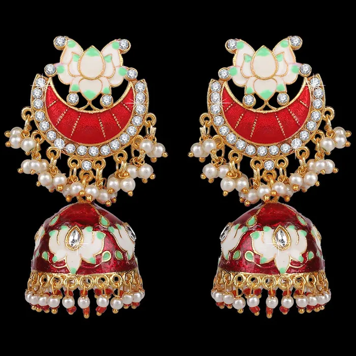 Yellow Chimes Celebrity Choice Meenakari Handcrafted 18k Gold Plated Copper Red Golden Lotus Meenakari Traditional JhumkaJhumki Earrings for Women Yellow Chimes Earrings