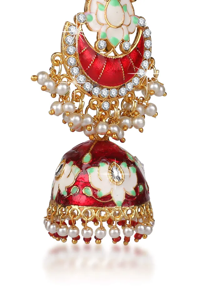 Yellow Chimes Celebrity Choice Meenakari Handcrafted 18k Gold Plated Copper Red Golden Lotus Meenakari Traditional JhumkaJhumki Earrings for Women Yellow Chimes Earrings