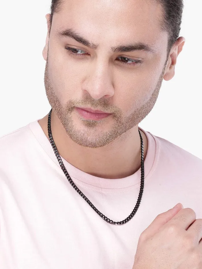 Yellow Chimes Chain for Men and Boys Black Chain Men Flat Curb Neck Chain for Men Stainless Steel Chains for Men Birthday Gift for Men and Boys Anniversary Gift for Husband Yellow Chimes Necklaces