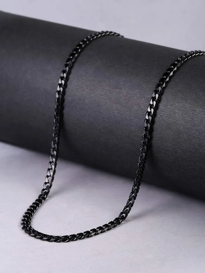 Yellow Chimes Chain for Men and Boys Black Chain Men Flat Curb Neck Chain for Men Stainless Steel Chains for Men Birthday Gift for Men and Boys Anniversary Gift for Husband Yellow Chimes Necklaces