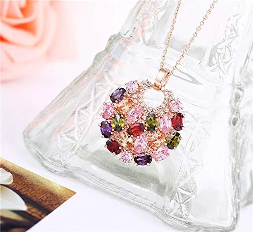 Yellow Chimes Chain Pendant for Women Multicolor Swiss Zircon Crystal Pendant 18k Rose Gold Plated Chain Pendant for women and Girls Yellow Chimes Necklaces