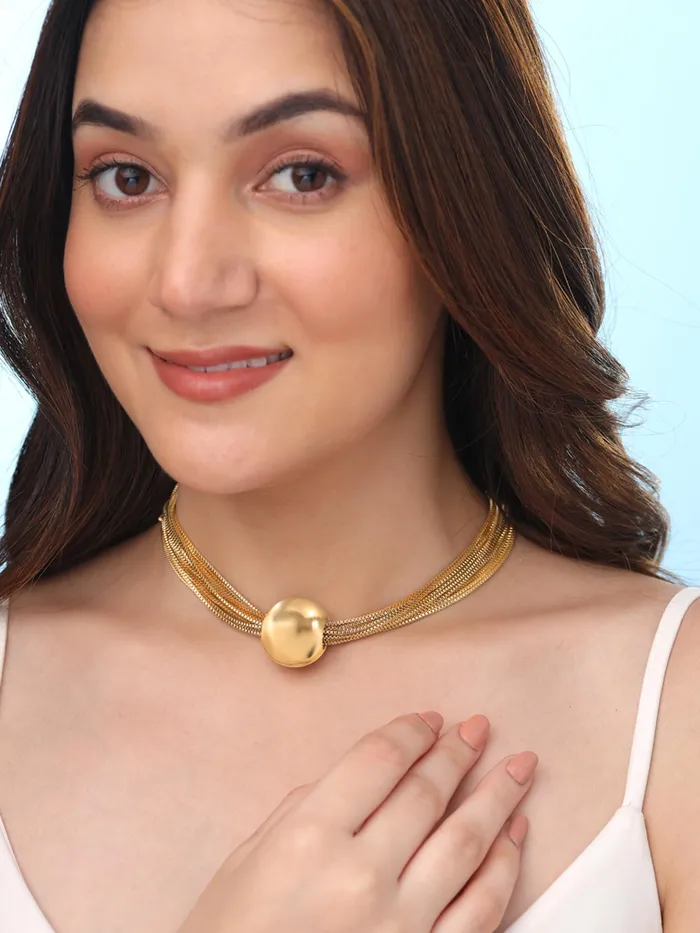 Yellow Chimes Choker Necklace Trendy Gold Plated Multilayered Chain Adjustable Length For Women Necklaces