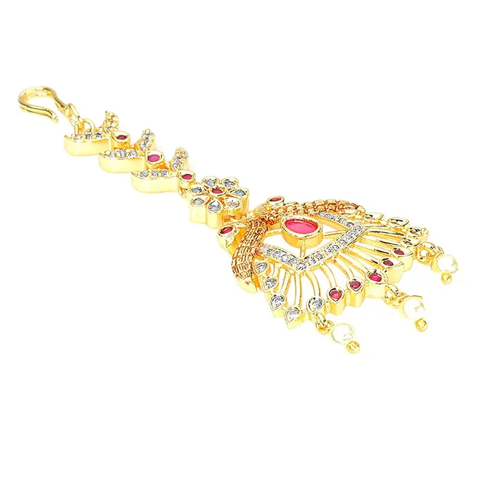 Yellow Chimes Classic ADAmerican Diamond Studded Gold Plated Peacock Design Maang Tikka for Women and Girls Multicolor Medium Yellow Chimes Rings