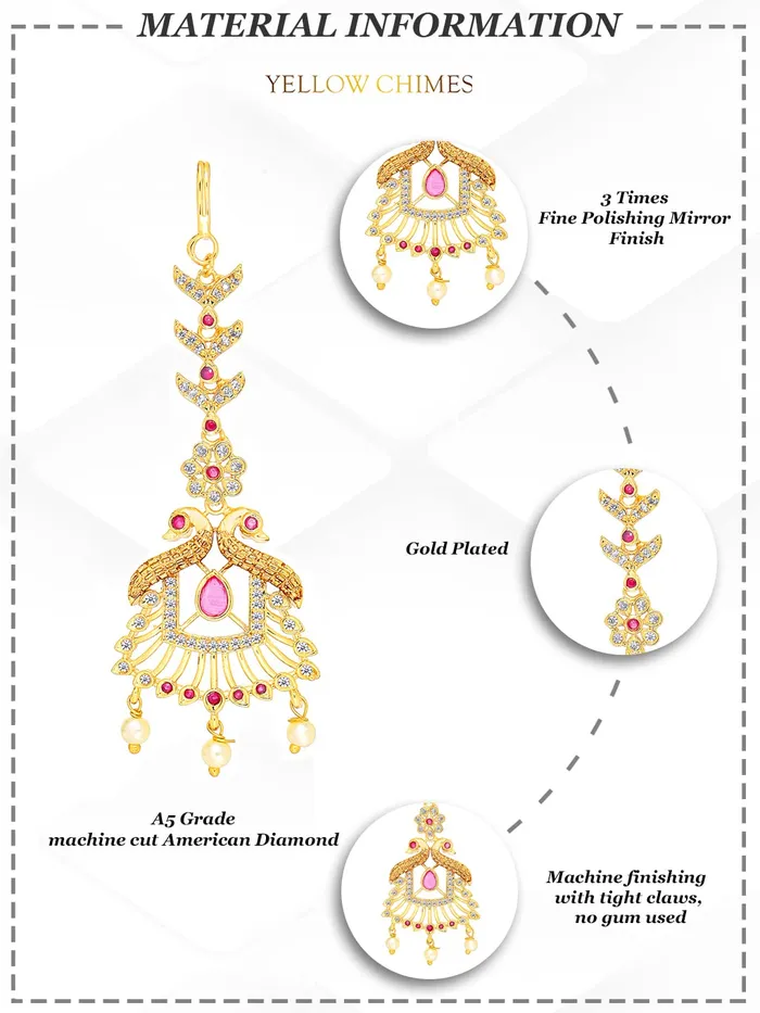 Yellow Chimes Classic ADAmerican Diamond Studded Gold Plated Peacock Design Maang Tikka for Women and Girls Multicolor Medium Yellow Chimes Rings