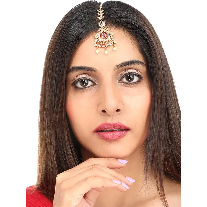 Yellow Chimes Classic ADAmerican Diamond Studded Gold Plated Peacock Design Maang Tikka for Women and Girls Multicolor Medium Yellow Chimes Rings