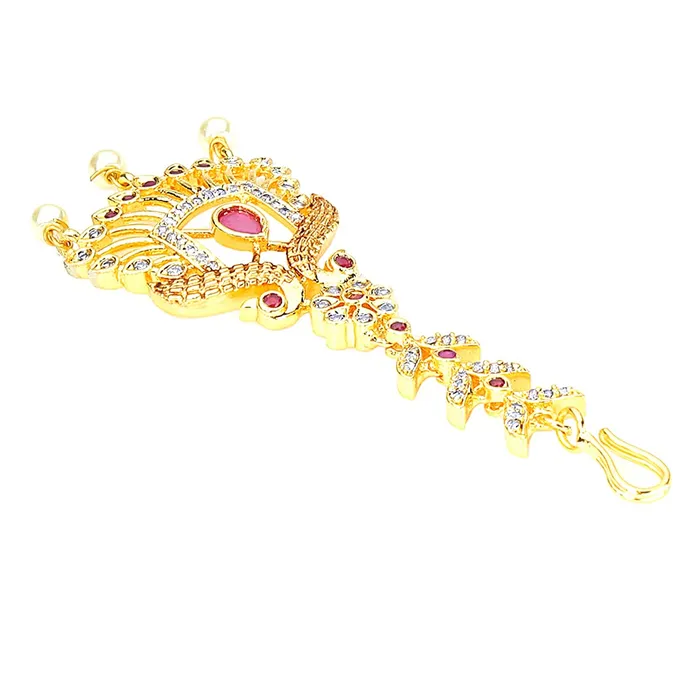 Yellow Chimes Classic ADAmerican Diamond Studded Gold Plated Peacock Design Maang Tikka for Women and Girls Multicolor Medium Yellow Chimes Rings