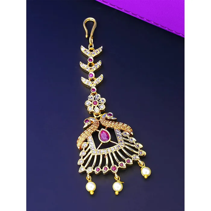 Yellow Chimes Classic ADAmerican Diamond Studded Gold Plated Peacock Design Maang Tikka for Women and Girls Multicolor Medium Yellow Chimes Rings