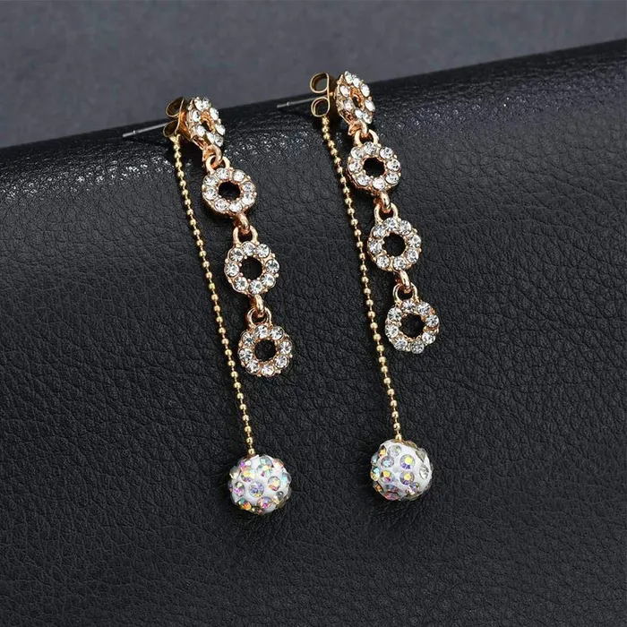 Yellow Chimes Classic Crystal Studded Geometric Circle Shaped Gold Plated Long Dangle Earring For Women and Girls Yellow Chimes Earrings