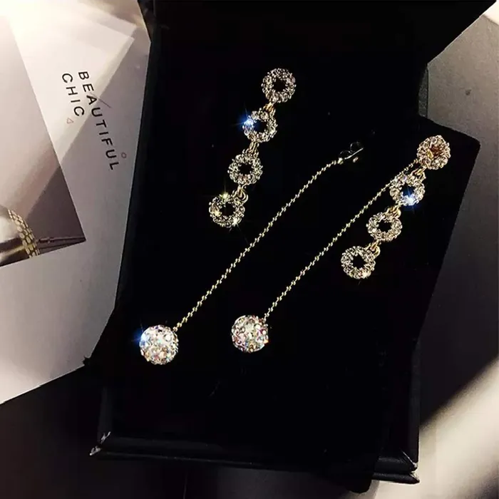 Yellow Chimes Classic Crystal Studded Geometric Circle Shaped Gold Plated Long Dangle Earring For Women and Girls Yellow Chimes Earrings