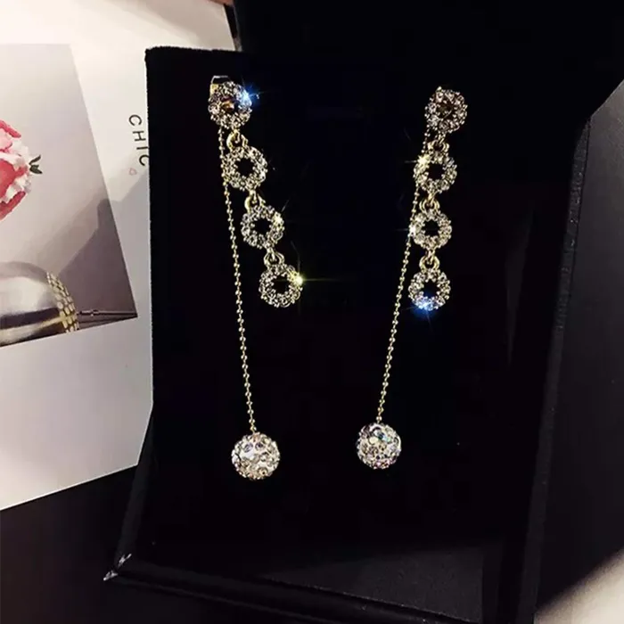 Yellow Chimes Classic Crystal Studded Geometric Circle Shaped Gold Plated Long Dangle Earring For Women and Girls Yellow Chimes Earrings