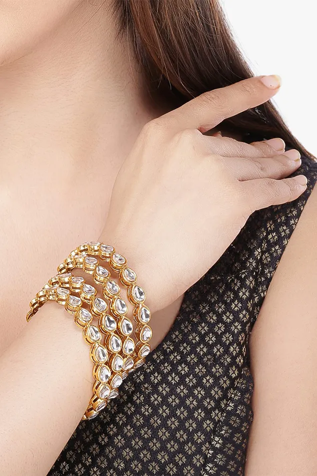 Yellow Chimes Classic Design White Kundan Studded 4 PCs Traditional Gold Plated Bangles Set for Women and Girls 28 Yellow Chimes Necklaces