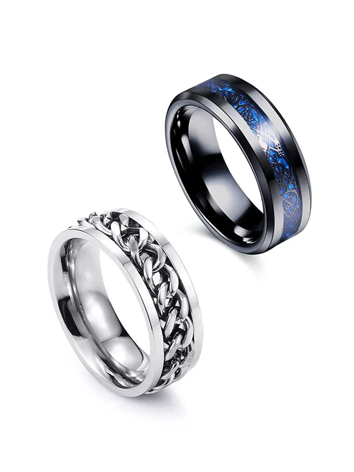 Yellow Chimes Combo Black Silver Rings For Men Pack of 2 Stainless Steel Men Rings Dragon Celtic Design Black Silver Blue Finger Rings for Boys Ideal Gift For Men and Boys Yellow Chimes Earrings Yellow Chimes Combo Black Silver Rings For Men Pack of 2 Stainless Steel Men Rings Dragon Celtic Design Black Silver Blue Finger Rings for Boys Ideal Gift For Men and Boys Yellow Chimes Earrings