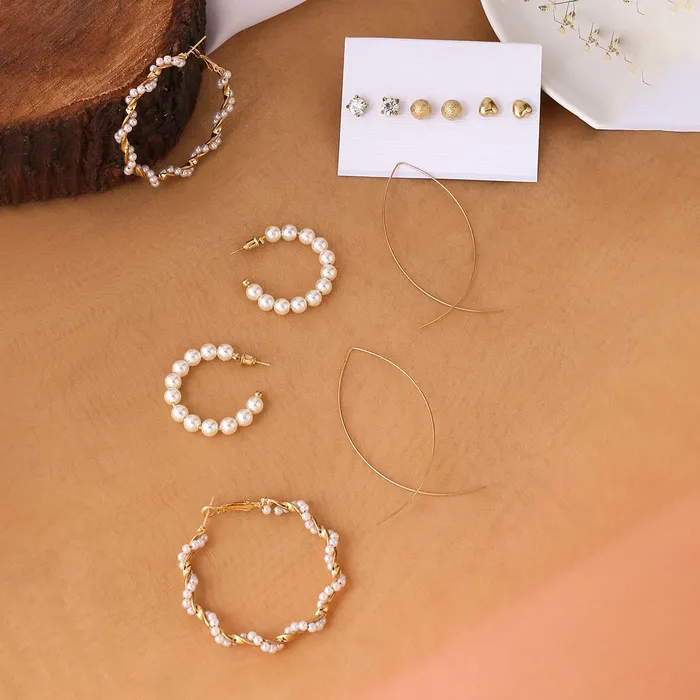 Yellow Chimes Combo Earrings For Women Set Of 6 Pairs Earring Gold Plated Stud and Pearl Hoop Earrings For Women and Girls Yellow Chimes Earrings