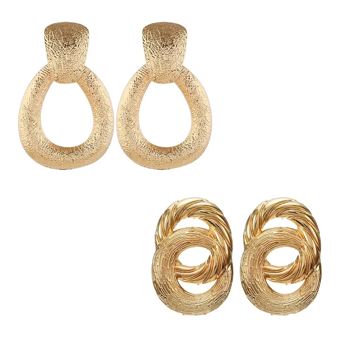 Yellow Chimes Combo of 2 Pairs Latest Fashion Gold Plated Geometric Design Stud Drop Earrings for Women and Girls Medium YCFJER11GEOMTRCCGL Yellow Chimes Necklaces