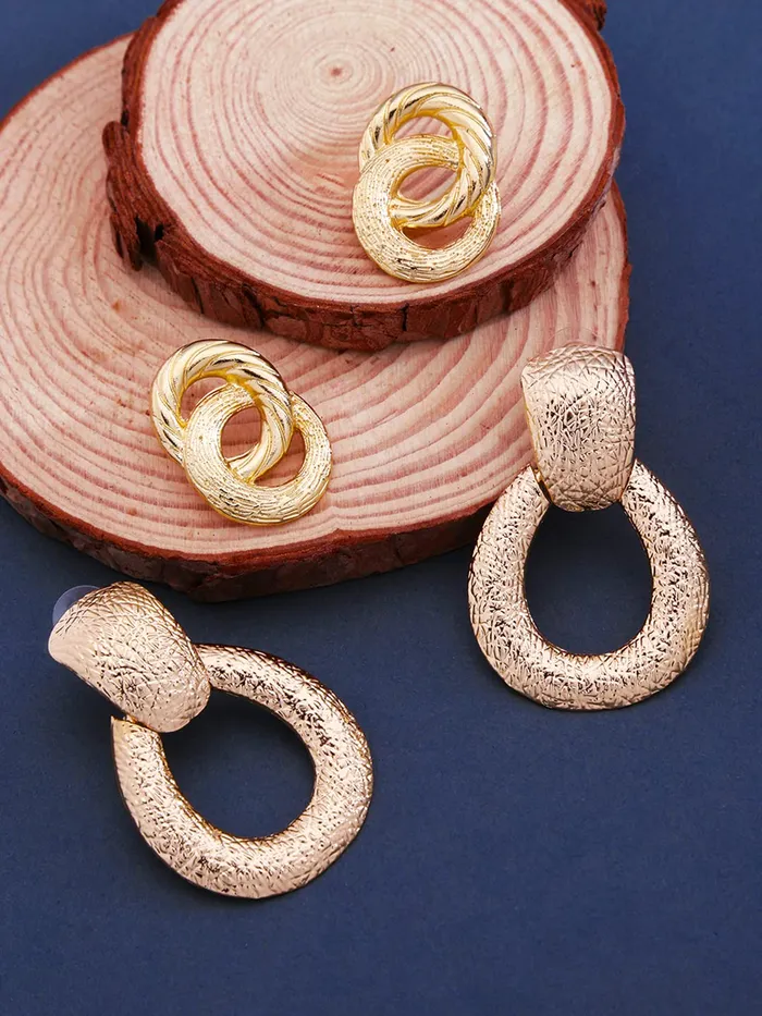 Yellow Chimes Combo of 2 Pairs Latest Fashion Gold Plated Geometric Design Stud Drop Earrings for Women and Girls Medium YCFJER11GEOMTRCCGL Yellow Chimes Necklaces