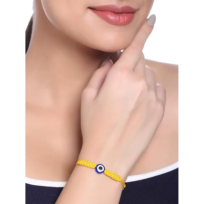 Yellow Chimes Combo of 3 Pieces Evil Eye Nazariya Multicolor Beads Stretchable Bracelets for Women and Girls Yellow Chimes Earrings