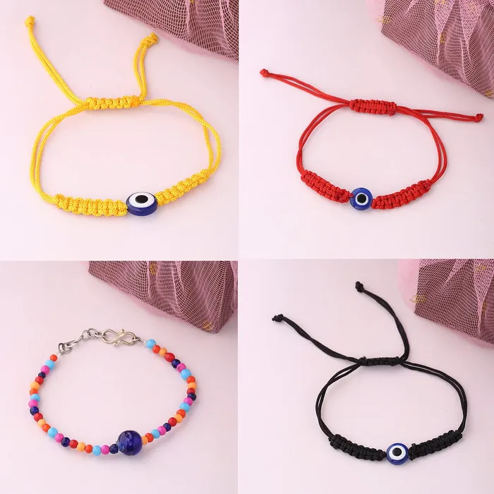 Yellow Chimes Combo of 3 Pieces Evil Eye Nazariya Multicolor Beads Stretchable Bracelets for Women and Girls Yellow Chimes Earrings