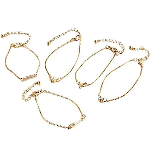 Yellow Chimes Combo of 5 PcsSet Star Moon Arrow and Crystal Chain Gold Plated Charm Bracelet for Women and Girls Yellow Chimes Necklaces