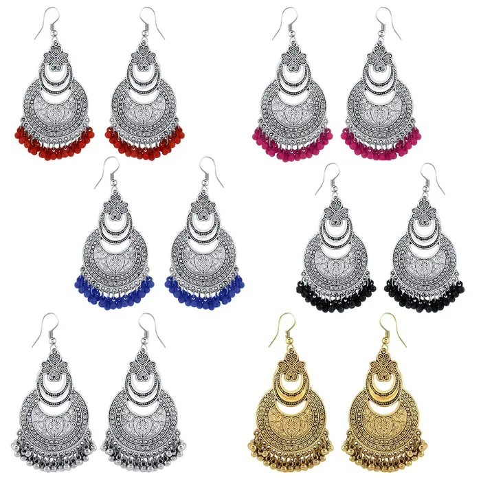 Yellow Chimes Combo of 6 Pairs Ethnic German Silver Oxidised Floral Design Beads Chandbali Earrings silver multicolour medium YCTJER06OXDCHDCMC Yellow Chimes Earrings Yellow Chimes Combo of 6 Pairs Ethnic German Silver Oxidised Floral Design Beads Chandbali Earrings silver multicolour medium YCTJER06OXDCHDCMC Yellow Chimes Earrings