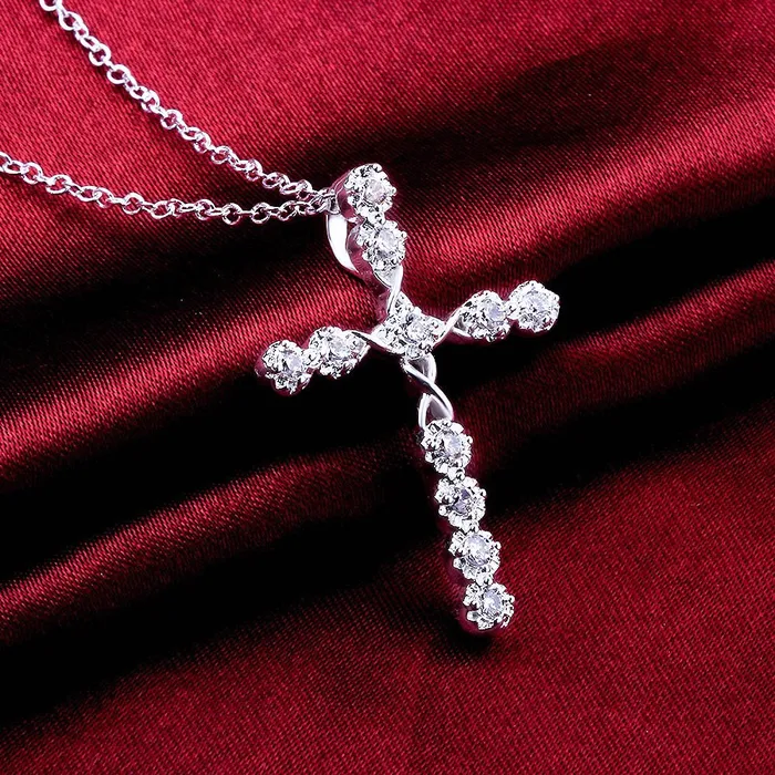 Yellow Chimes Cross Pendant for Women Silver Pendant Midnight Sparkle Silver Plated Crystal Pendant for Girls and Women Yellow Chimes Necklaces