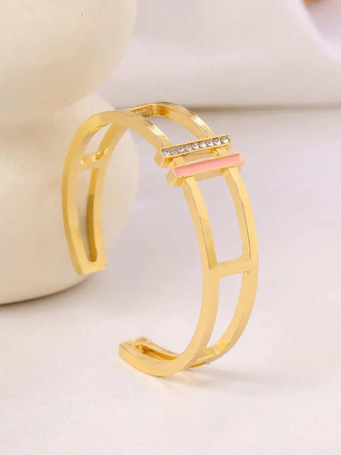 Yellow Chimes Cuff Bracelet Golden Kada with Cubic Zirconia 26 in Fashion Accessories For Women Necklaces