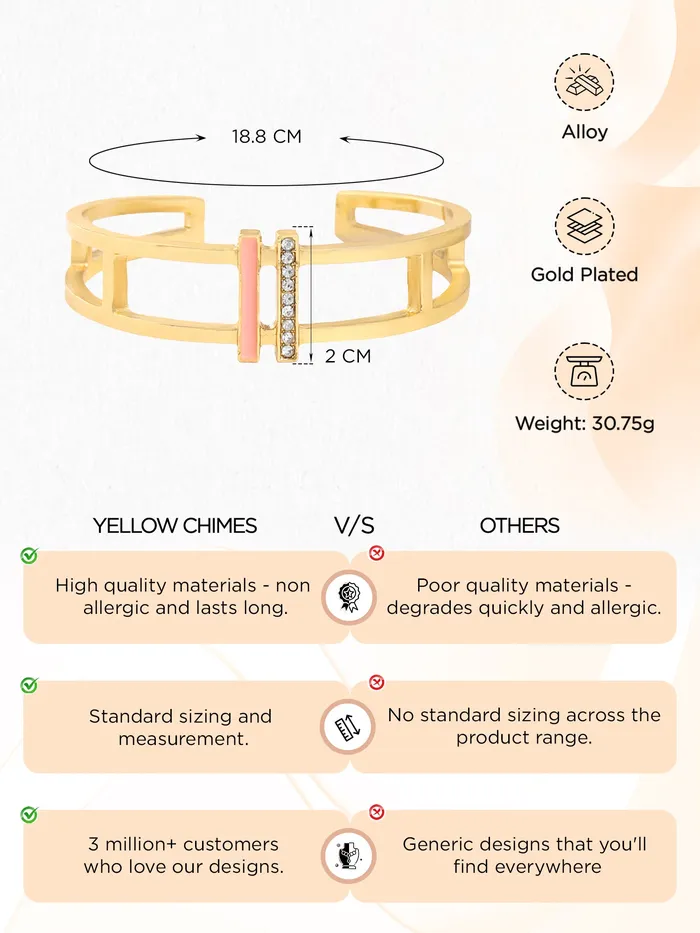 Yellow Chimes Cuff Bracelet Golden Kada with Cubic Zirconia 26 in Fashion Accessories For Women Necklaces