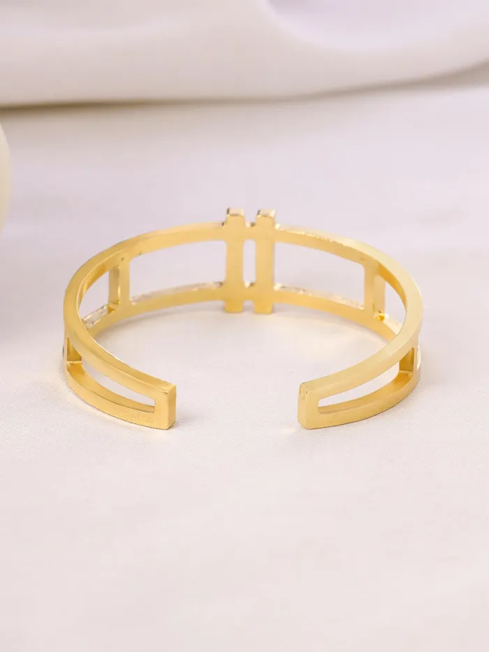 Yellow Chimes Cuff Bracelet Golden Kada with Cubic Zirconia 26 in Fashion Accessories For Women Necklaces