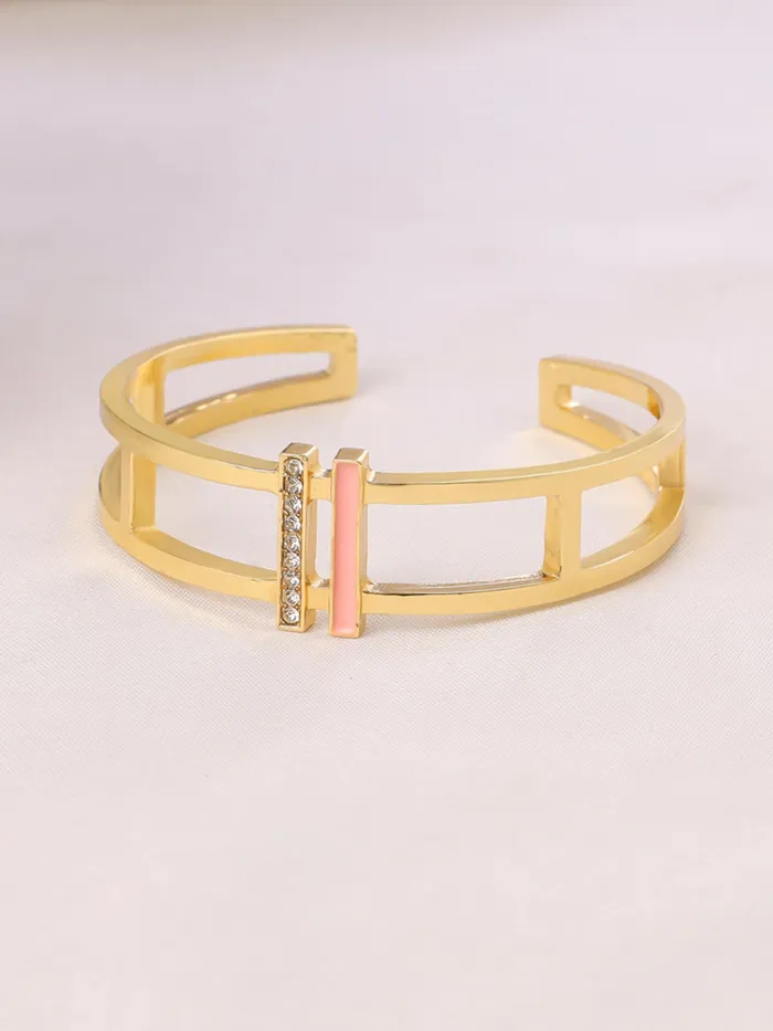 Yellow Chimes Cuff Bracelet Golden Kada with Cubic Zirconia 26 in Fashion Accessories For Women Necklaces