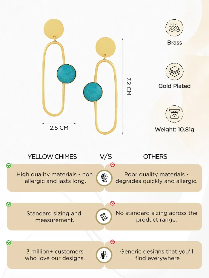 Yellow Chimes Dangler Earrings For Women Fashion Golden Women Earrings Blue Stone Gold Plated Long Dangler Earrings For Girls Birthday Gift for Girls Anniversary Gift for Women Yellow Chimes Earrings