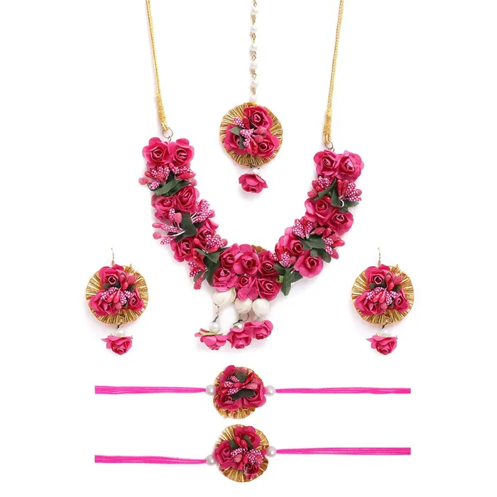 Yellow Chimes Dark Pink Flower Jewellery Set for Haldi Baby Shower Mehandi Godbharai Bahubali Paper Aritificial Jewelley Set for Women and Girls Yellow Chimes Necklaces Yellow Chimes Dark Pink Flower Jewellery Set for Haldi Baby Shower Mehandi Godbharai Bahubali Paper Aritificial Jewelley Set for Women and Girls Yellow Chimes Necklaces